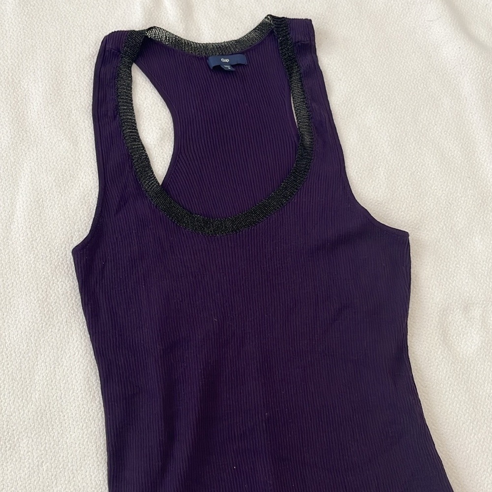 GAP Y2K Purple Ribbed Deep Low Scoop Neck Tank Top Medium